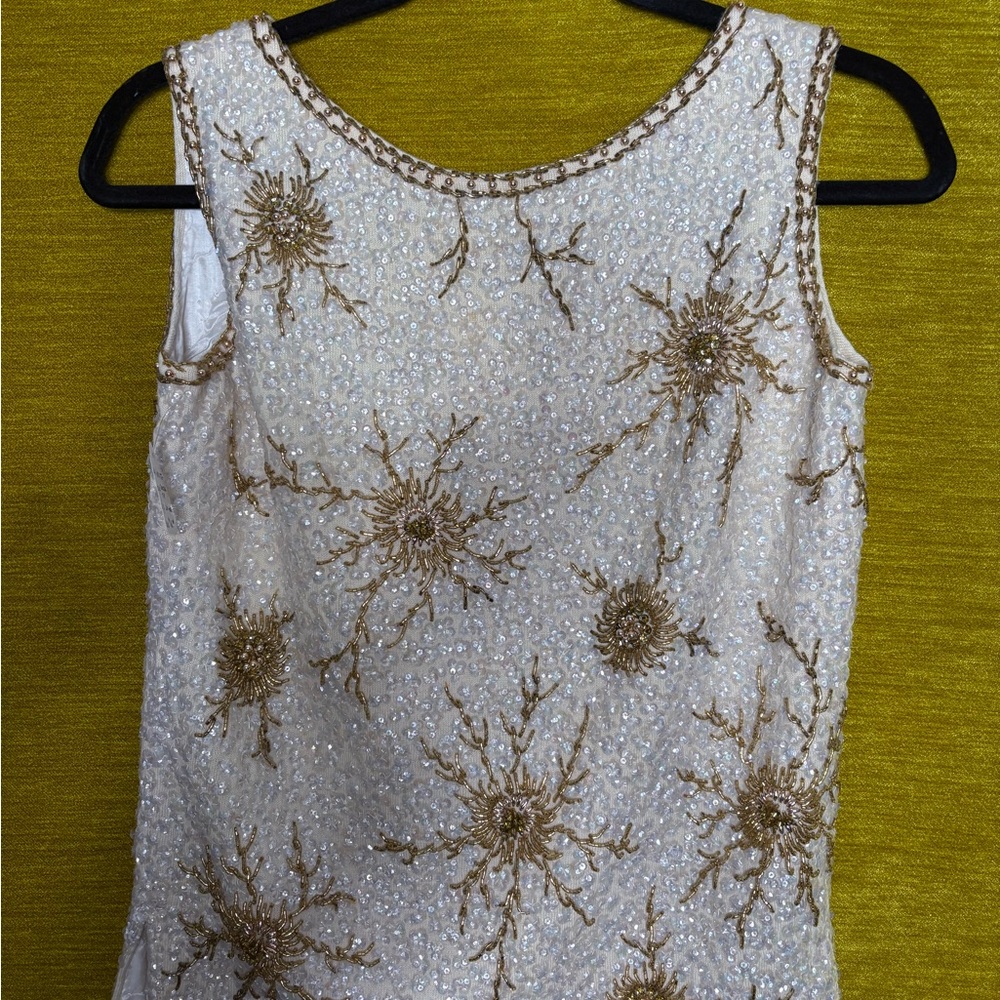 Vintage 60s Elegant White and Gold Beaded and Sequin Embellished Cocktail Top 🥂💫